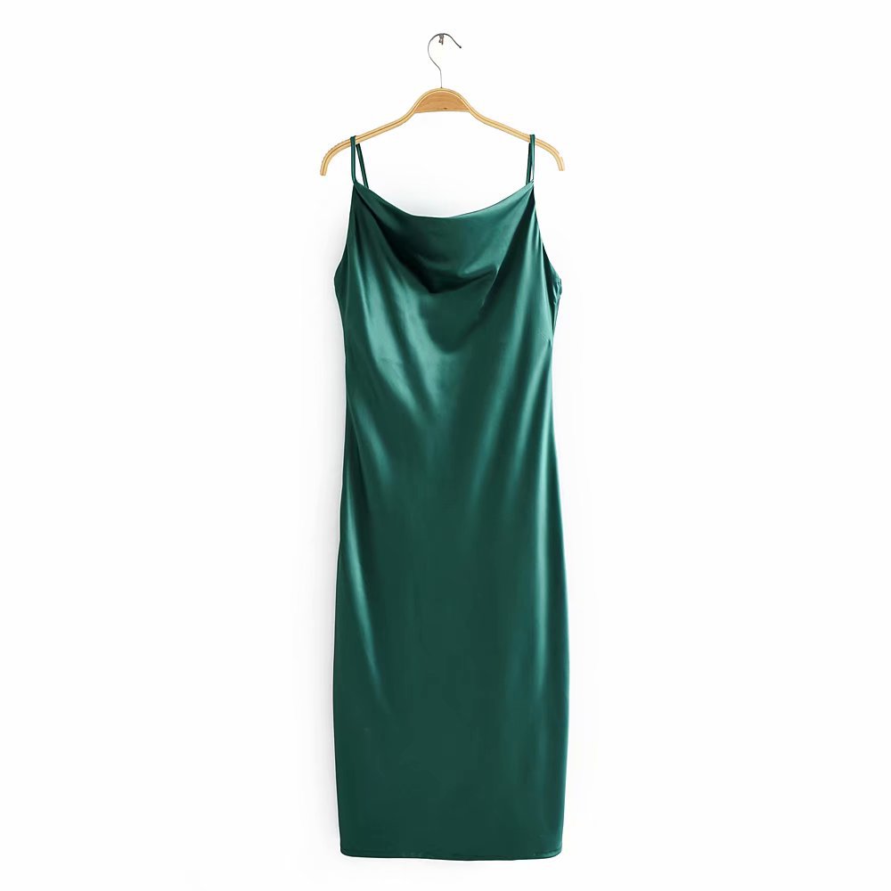 EMERALD GLOSS SLIP DRESS