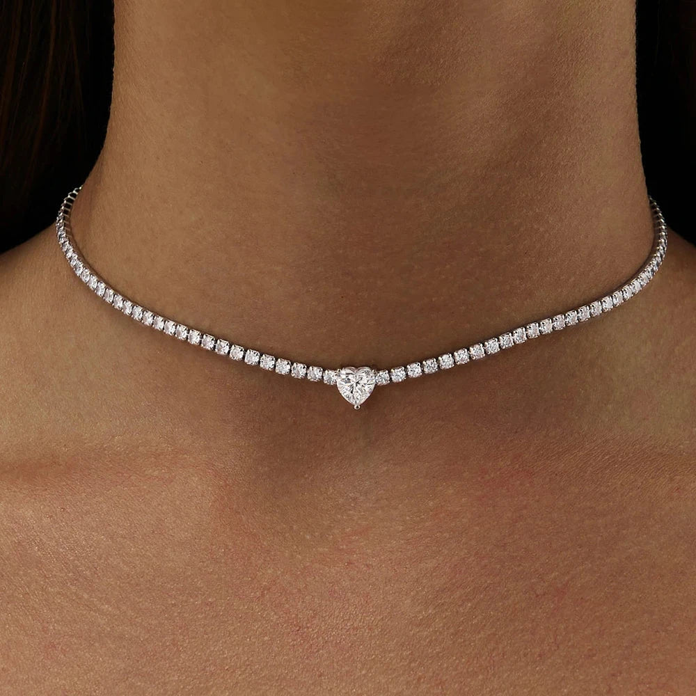 Choker Tennis Corazón Moissanita
