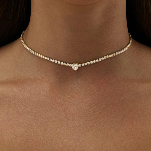 Choker Tennis Corazón Moissanita