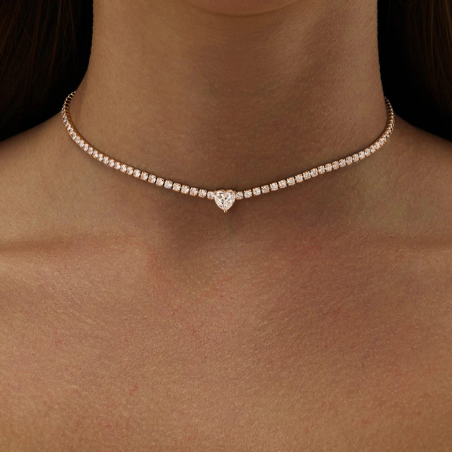 Choker Tennis Corazón Moissanita